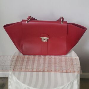 Alberta Di Canio Red Leather Tote Purse Handbag Large Old Money Quiet Luxury